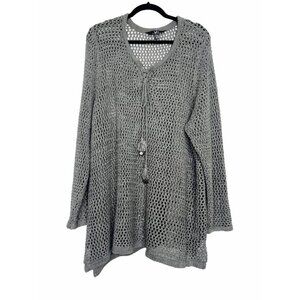 YU by Ulla Popken Open Knit Tassel Tunic Sweater Beach Coverup Gray Size L